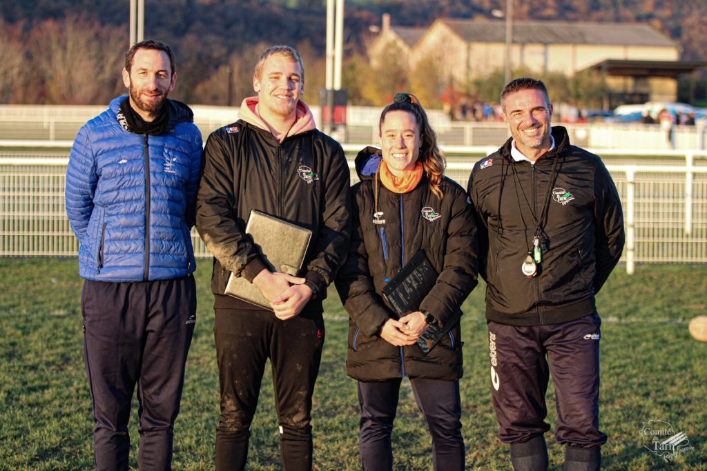 M19 : les joueurs sélectionnés Suite aux différentes journées de détections M19 qui ont eu lieu en première partie de cette saison, les techniciens du Comité du Tarn de rugby ont retenu 30 jeunes joueurs M19 du département. Le staff M19 : de g à d : Sylvain Peguillan, Ludovic Dauba, Cloé Guillerot et Florent